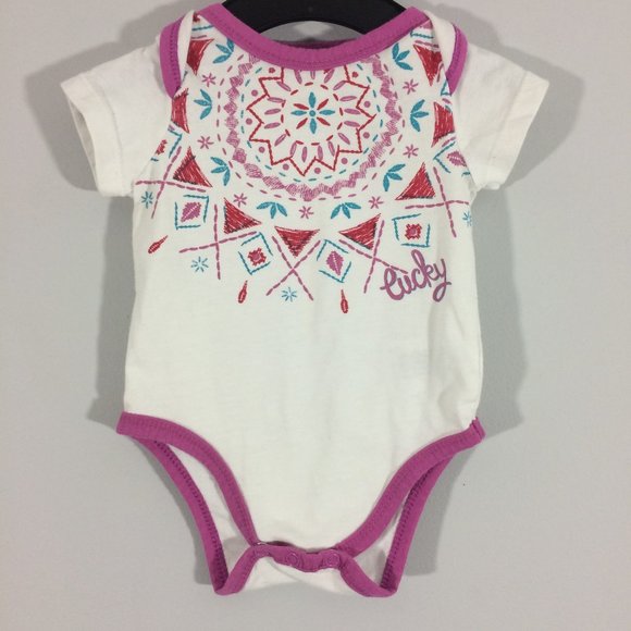 Lucky Brand Other - Lucky Brand Baby 3-6M White & Pink Boho Bodysuit